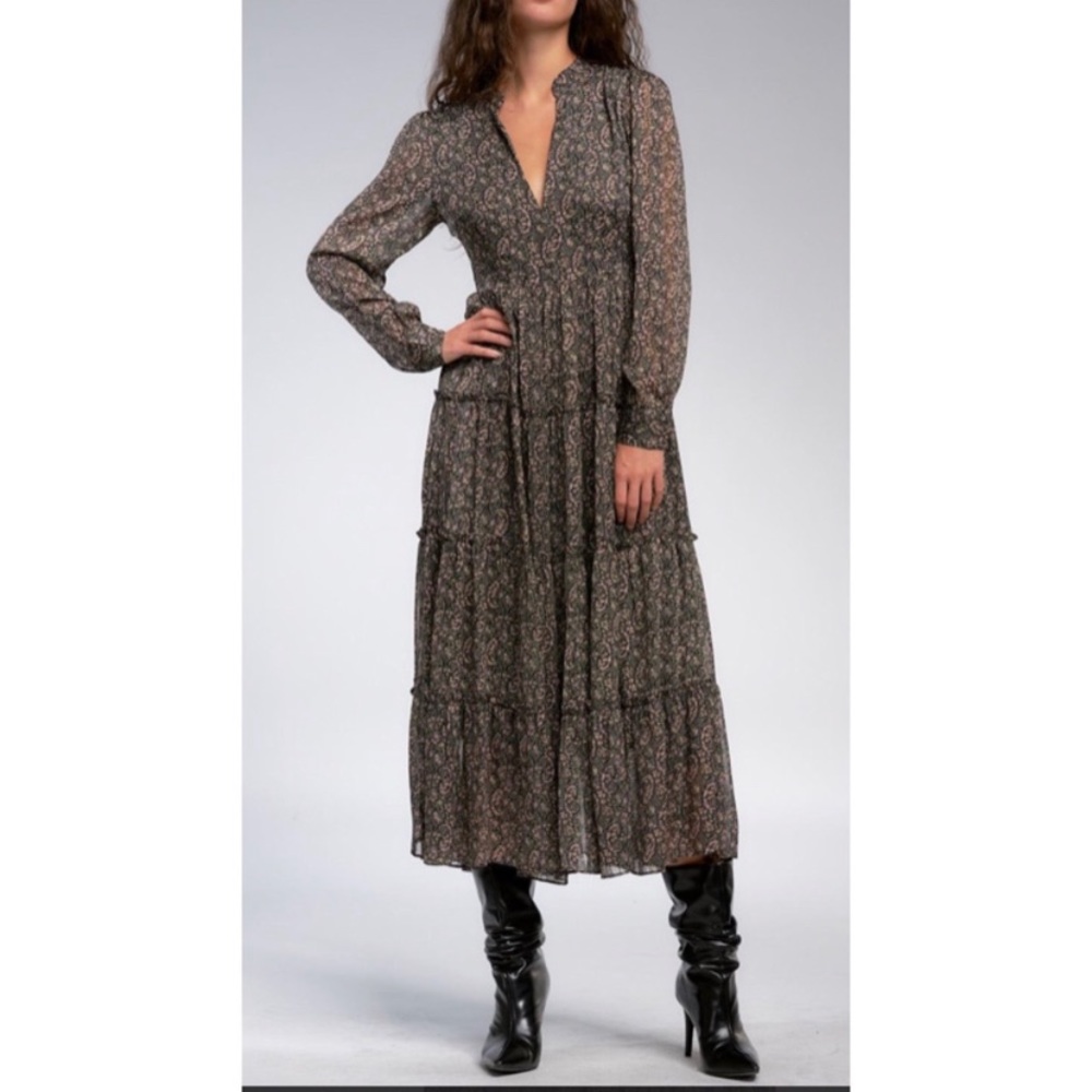 Elan Black Maxi Paisley Boho Peasant Dress